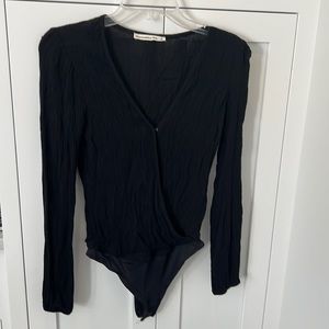 Abercrombie & Fitch A&F Black Guaze like long Sleeve V-Neck Bodysuit. Size Small